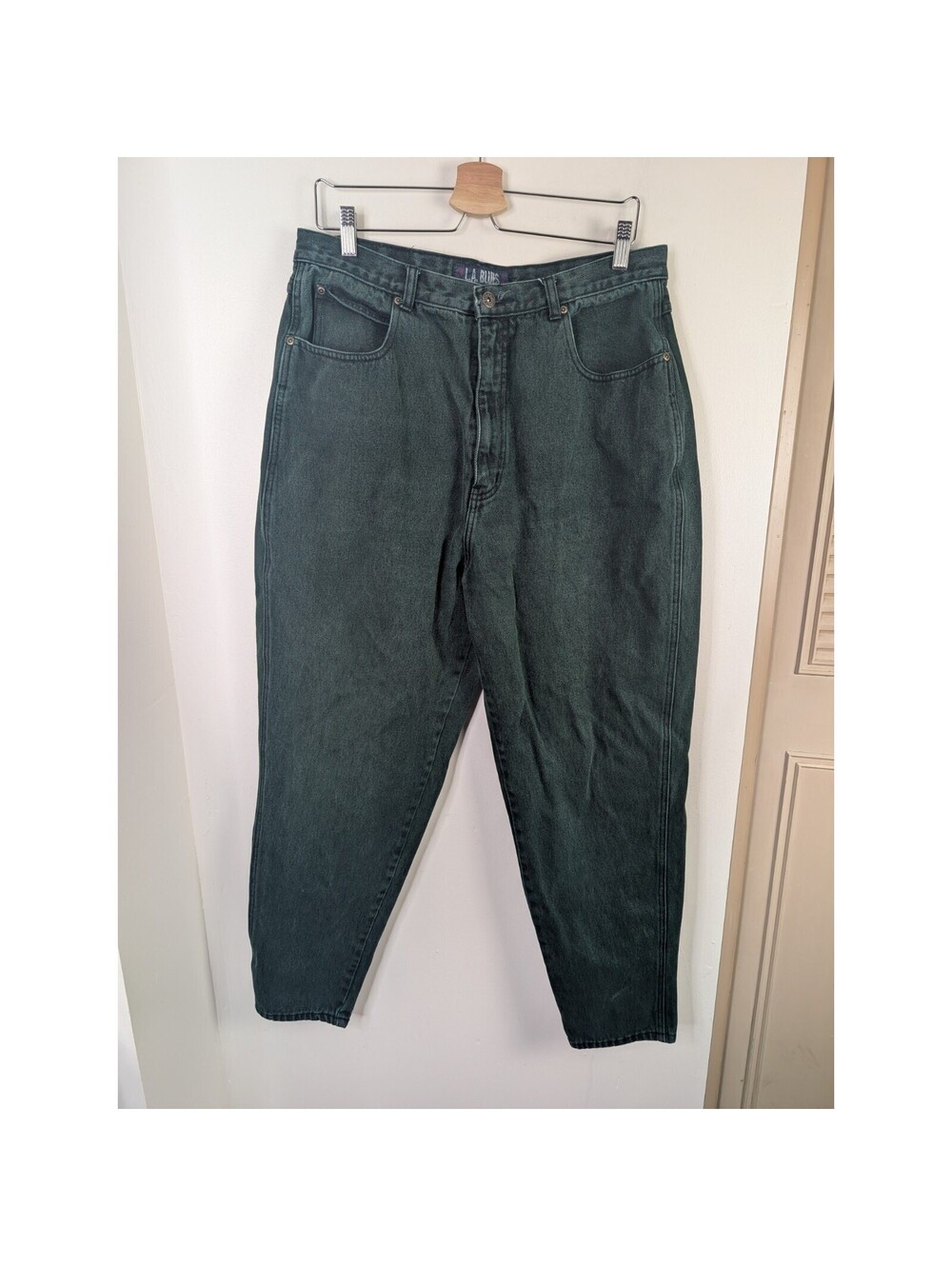 LA Blues Size 18 Vintage Dark Green Denim Jeans Relaxed Straight Leg High Waist